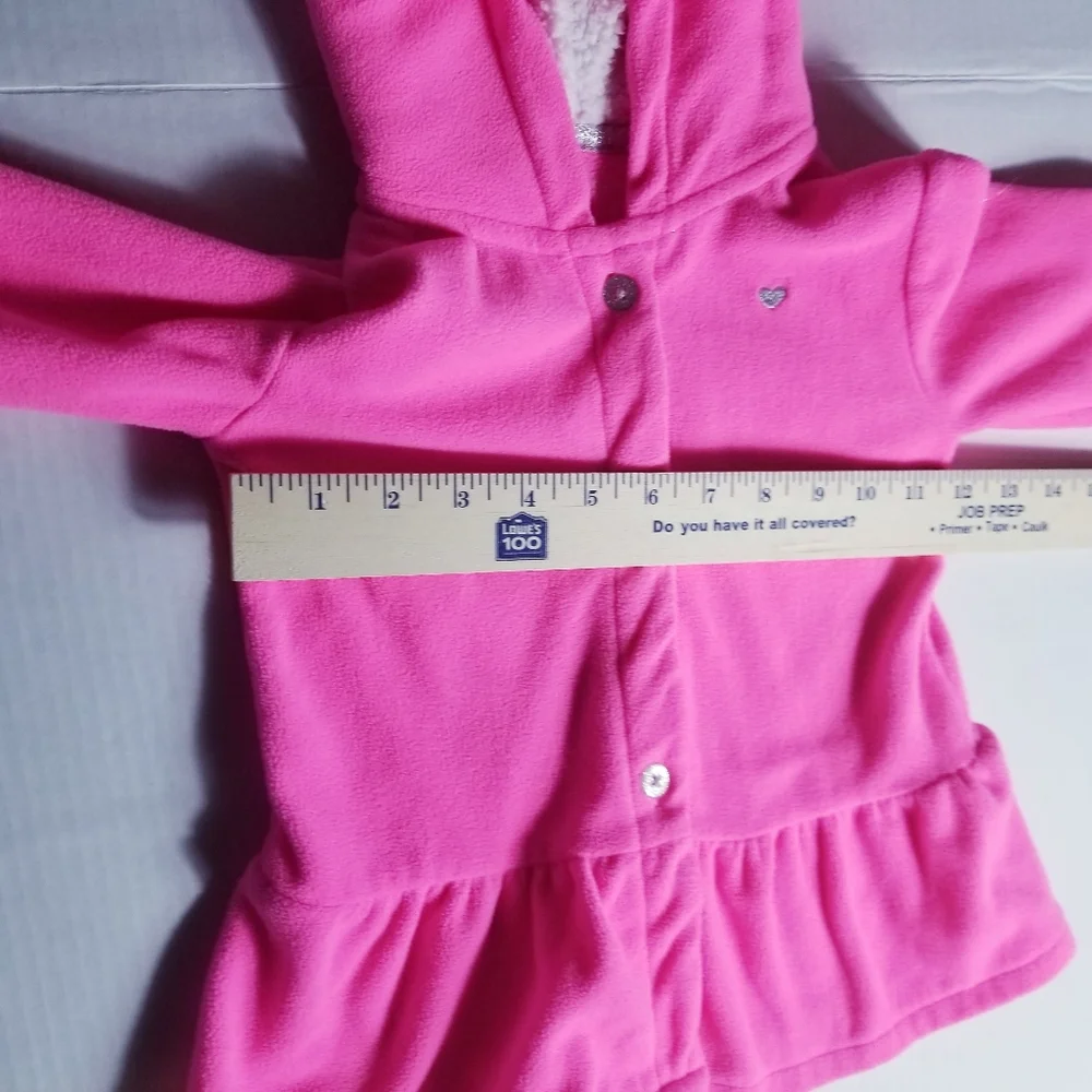CARTERS GIRL BUTTON DOWN FLEECE HOODIE PINK WITH SILVER HEART 4T